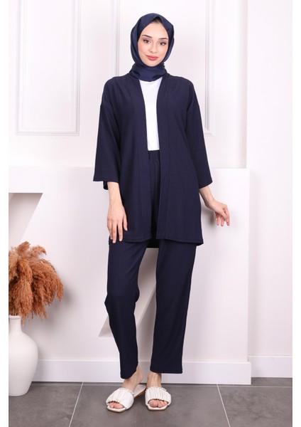 Lacivert Bürümcük Kimono Pantolon Takım