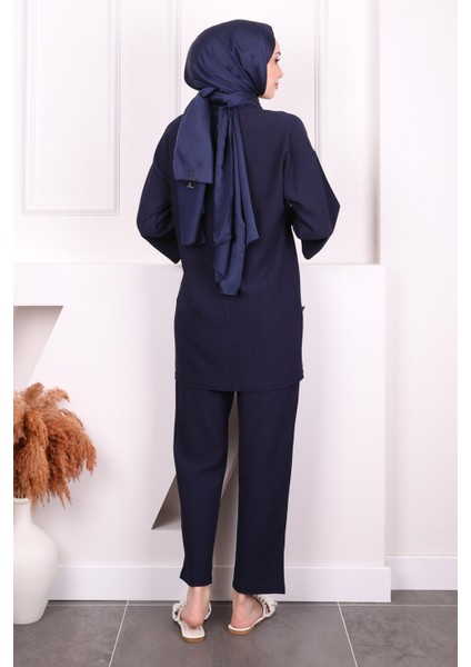 Lacivert Bürümcük Kimono Pantolon Takım fırsatları
