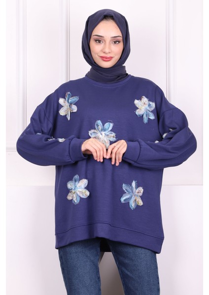 Lacivert Çiçekli Modal Sweat fiyatları