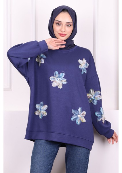 Lacivert Çiçekli Modal Sweat modelleri