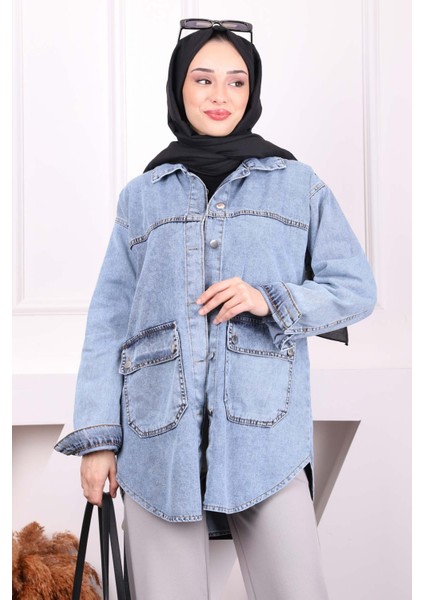 Mavi Cepli Kot Ceket