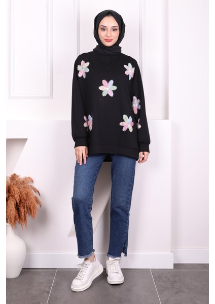Siyah Çiçekli Modal Sweat