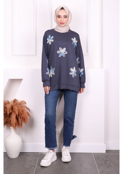 Füme Çiçekli Modal Sweat