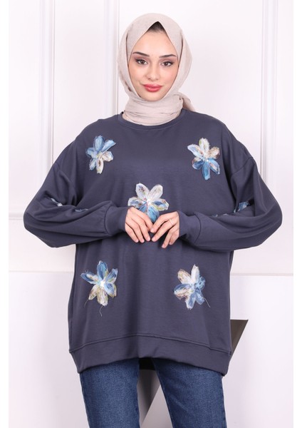 Füme Çiçekli Modal Sweat
