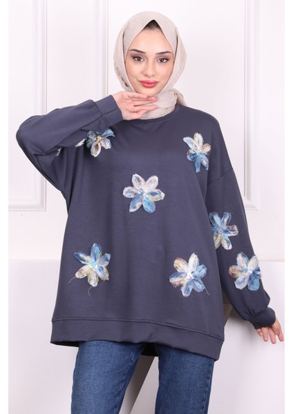 Füme Çiçekli Modal Sweat