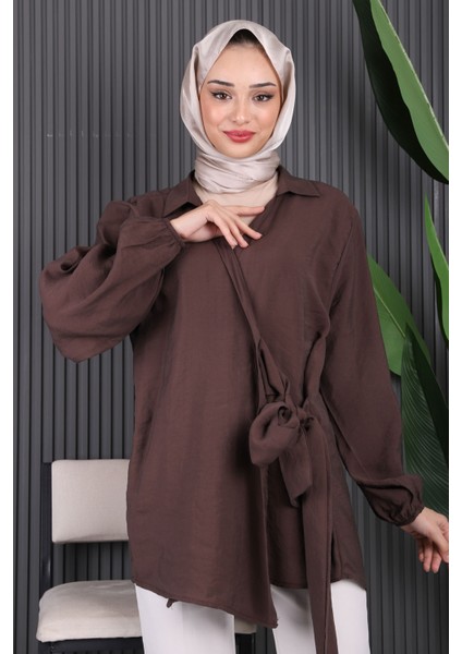 Kahverengi Yan Bağlamalı Kimono