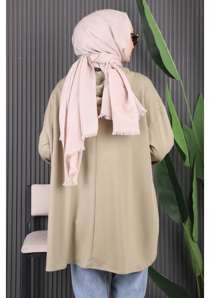 Haki Kapşonlu Modal Oversize Sweat