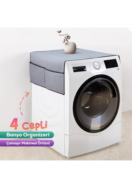 Çamaşır Makinesi Örtüsü 4 Cepli Banyo Düzenleyici Organizer Buzdolabı Örtüsü Depolama Hurç