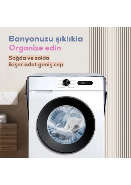 Çamaşır Makinesi Örtüsü 4 Cepli Banyo Düzenleyici Organizer Buzdolabı Örtüsü Depolama Hurç