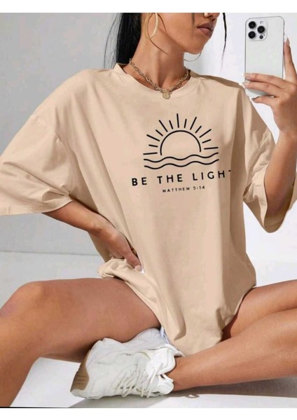 Kadın / Kız Be The Lıght Baskılı Oversize Salaş T-Shirt Ünisex Boyfirend