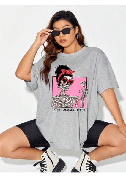 Kadın / Kız Love Yourself First Baskılı Oversize T-Shirt Salas Boyfriend fiyatları