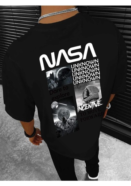 Nasa Baskılı Oversize Erkek T-Shirt Salaş Boyfirend