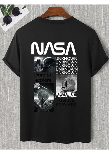 Nasa Baskılı Oversize Erkek T-Shirt Salaş Boyfirend