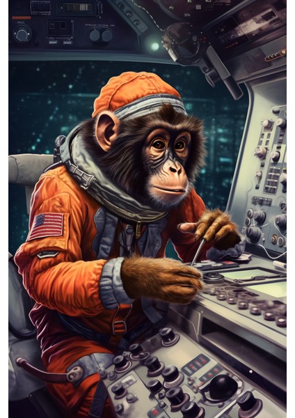 Mdf Üzerine Uv Baskı Astronot Maymun Tablo