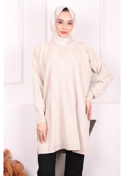 Krem Soğuk Iplik Merserize Triko Tunik modelleri