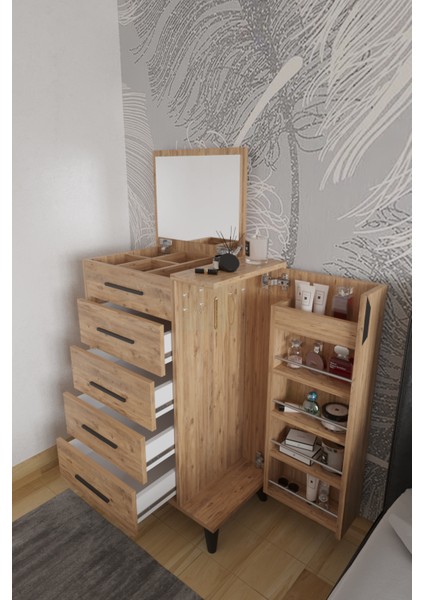 Afrodit Aynalı Makyaj Masası, Şifonyer, Etijer, Çok Amaçlı Takı Dolabı, Beyaz modelleri