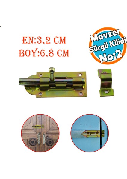 Sürgü Mavzer No:2 Kilit Kadmiyum 32X68 mm Ahşap Pvc Demir Kapı Pencere Emniyet Mandalı Kilidi