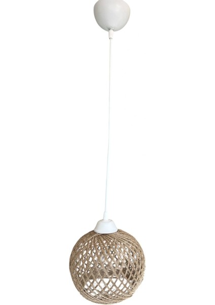 Sarkıt Ip Top Avize 20 cm Başlık -Ampul Dahil Değildir- Jüt Top (70 cm Beyaz Kablo)