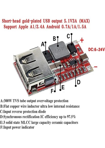 Usb-Dc-Dönüştürücü, 6-24V'DAN 5V 3A Telefon Şarj Cihazı,araba Güç Kaynağı Için Güç Modu: USB fırsatları