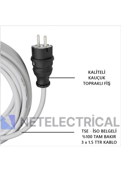 Kauçuk 3'lü 45 Metre Topraklı Grup Priz - 3x1.5 Ttr Tam Bakır Beyaz Kablo modelleri