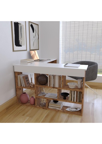 Pino Raflı Çalışma Masası, Atlantik Çam - Beyaz