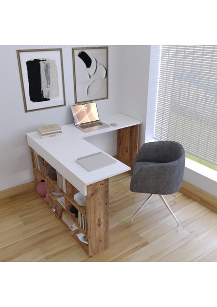 Pino Raflı Çalışma Masası, Atlantik Çam - Beyaz fiyatları