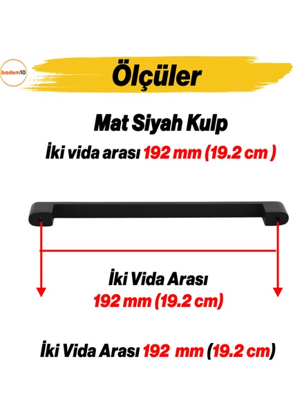 Uhud Kulp 192 mm Siyah Metal Mutfak Mobilya Çekmece Mutfak Dolap Dolabı Kulpları Kapak Kulbu 19.2 cm