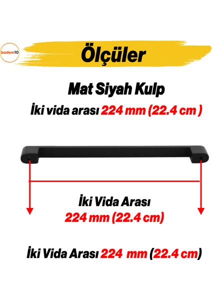 Uhud Kulp 224 mm Siyah Metal Mutfak Mobilya Çekmece Mutfak Dolap Dolabı Kulpları Kapak Kulbu 22.4 cm