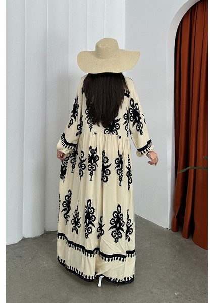 Kadın Elbise Uzun Yazlık Desenli V Yaka Tesettür Elbise indirimleri