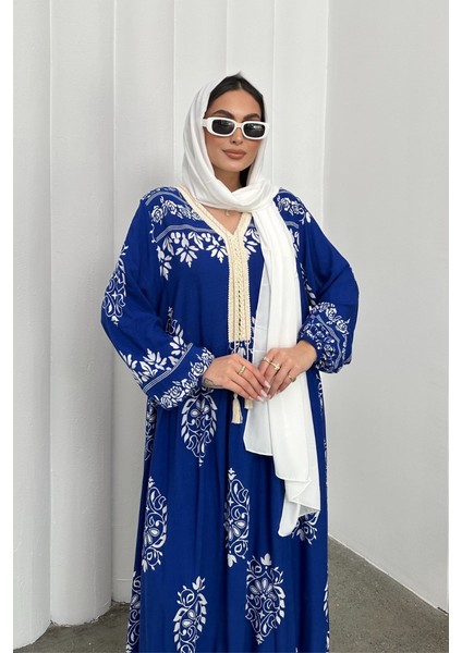 Kadın Elbise Uzun Yazlık Desenli V Yaka Tesettür Elbise modelleri