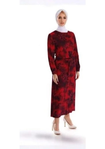 Kadın Tesettür Elbise Kuşak Bağlamalı Cepli Kolları Lastikli Bisiklet Yaka