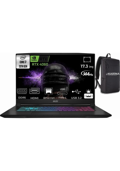 Msı Katana 17 Intel Core I7 13620H B13VFK-872XTR-15 40GB 4tb Rtx 4060 8gb Freedos 17.3" Fhd 144Hz Taşınabilir Bilgisayar & B13VFK872XTRK15