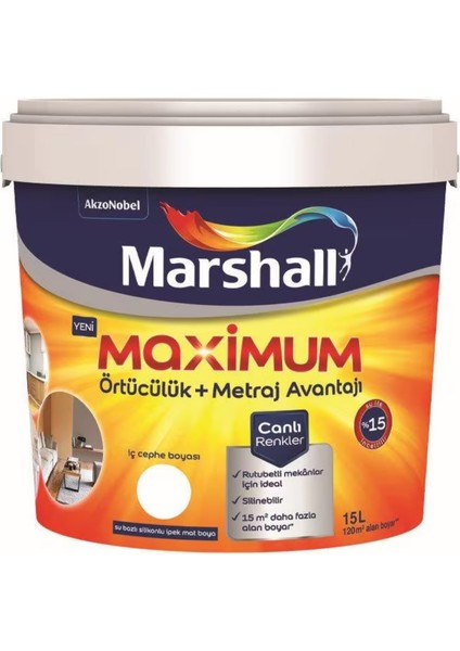 Maximum Ipek Silikonlu Silinebilir Iç Cephe Boyası 15 Lt