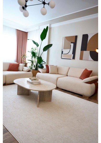 Halı Havana 8595 Ekru Özel Dokulu Modern Bukle Iskandinav Tarz Halı