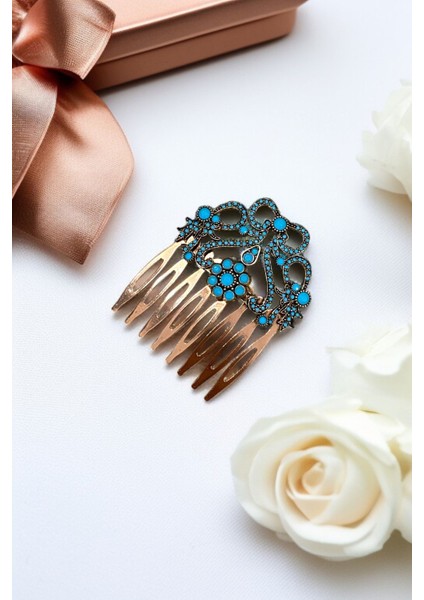 Turkuaz Taşlı Vintage Tarak Topuz Toka fiyatları