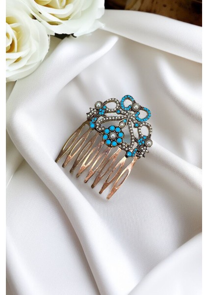 Turkuaz Taşlı Vintage Tarak Topuz Toka fiyatları
