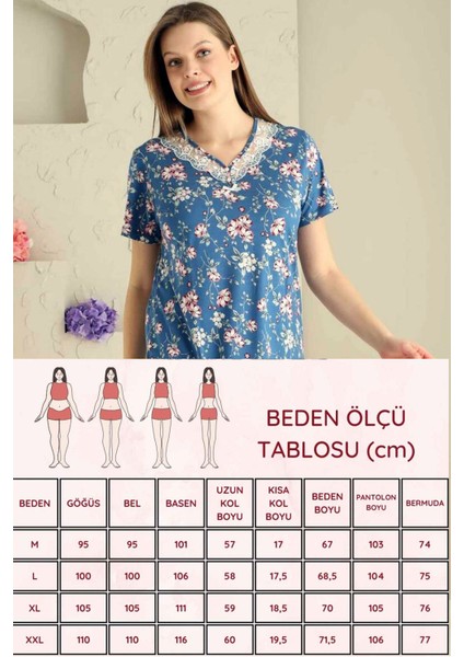 Kadın Indigo Bahar Dalı Kısa Kollu Dantelli V Yaka Kaprili Viskon Pijama Takımı EDY2708İ modelleri