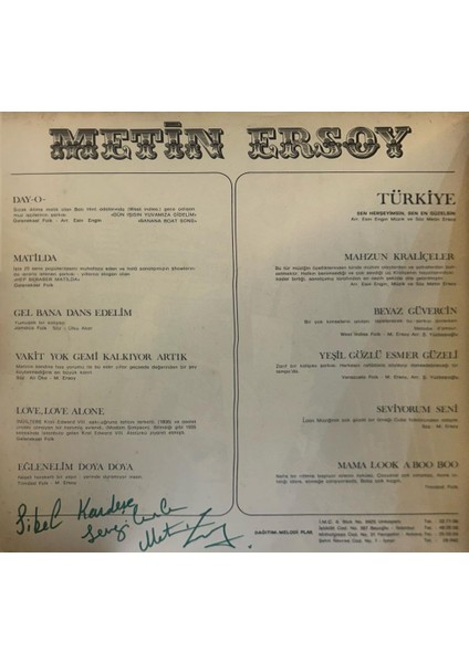 Metin Ersoy ‎– Metin Ersoy - 20. Sanat Yılı 1978 Baskı Imzalı Lp