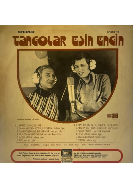Esin Engin – Tangolar - Halit Kıvanç Sunar 1974 Baskı Lp