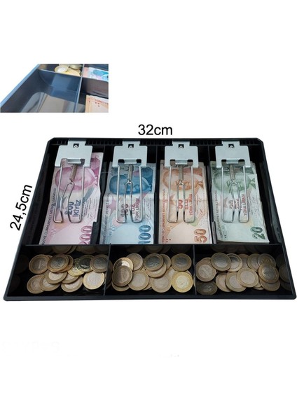 Rampalı Plastik Çekmece Içi Para Düzenleyici 4 Banknot 3 Bozuk Para Gözlü 32 x 24,5 x 3,5cm indirimleri