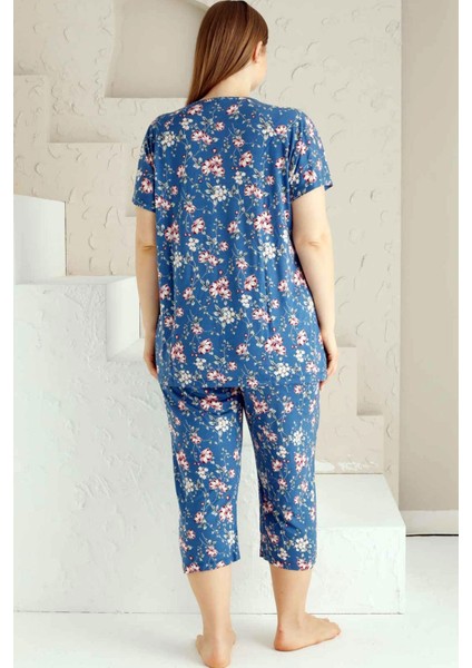 Kadın Indigo Bahar Dalı Kısa Kollu Dantelli V Yaka Büyük Beden Bermuda Pijama Takımı EDY2735B-İ fiyatları