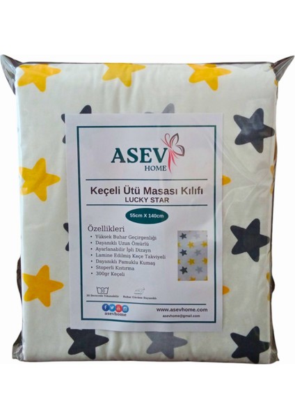 Ütü Masası Kılıfı Büyük Boy Ipli Stoperli Keçeli Kılıfı Örtüsü Bezi 55X140CM Lucky Star