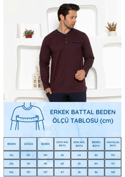 Erkek Bordo O Yaka Patlı Düğmeli Uzun Kollu Puantiyeli Cepli Penye Battal Pijama Takımı EDY1204UKB-B fırsatları