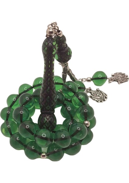 Yeşil Uçlu Küre Işlemeli Toz Kehribar Tesbih fiyatları