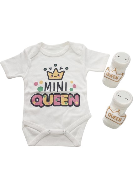 Hoşgeldin Bebek, Yenidoğan Kız Bebek, Mini Queen, Baskılı Badi Hediye Seti