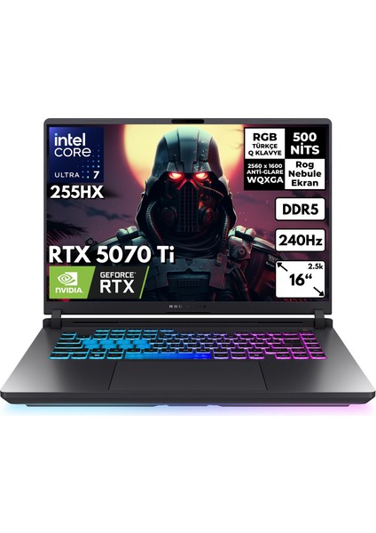 Rog Strix G16 Ultra 7-255HX 48 -Gbddr5 512 Gbssd RTX5070 Ti (12GB-GDDR7) 240Hz 16" 2.5k Wqxga Freedos G615LR-S5214HMF20