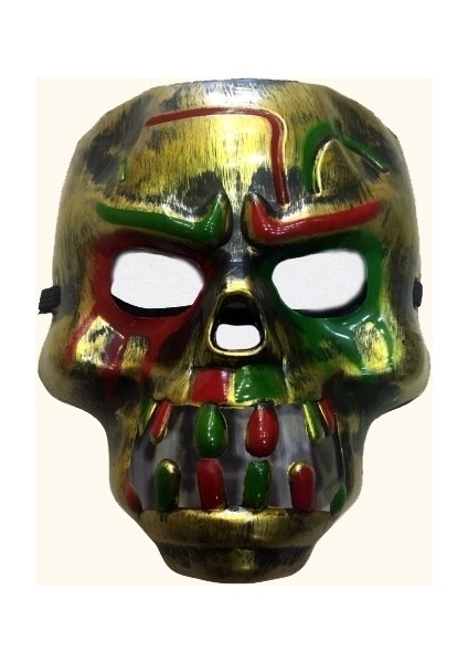 Kırmızı Kanlı Dişli Dracula Kafatası Maskesi Altın Renk fiyatları