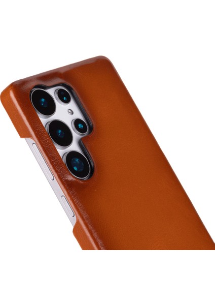 Samsung Galaxy S25 Ultra Uyumlu, Hakiki Deri, El Yapımı Arka Kapak, Gölgeli Taba