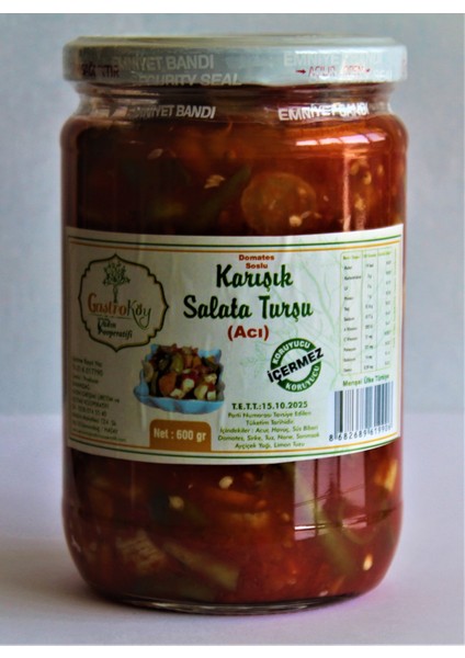 (Hatay) Acı Karışık Salata Turşu (Domates soslu)-600 gr-Cam kavanoz