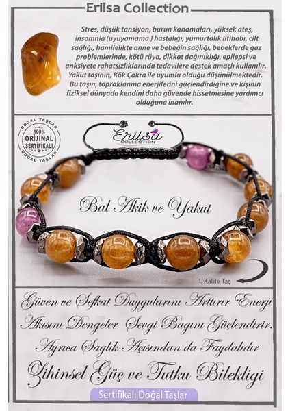 Sertifikalı Aaa+ Kalite Doğal Bal Akik - Yakut Zihinsel Güç ve Tutku Bilekliği
